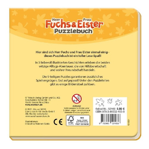 Buchcover und Innenansicht für das Buch: Trötsch Unser Sandmännchen Puzzlebuch mit 4 Puzzle Fuchs und Elster