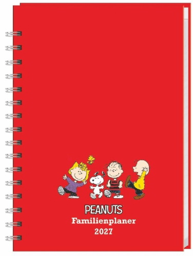 Buchcover und Innenansicht für das Buch: Peanuts Familienplaner-Buch A5 2027
