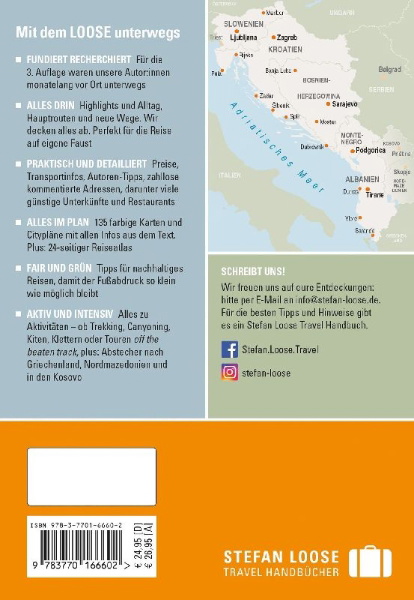 Buchcover und Innenansicht für das Buch: Stefan Loose Reiseführer Balkan, Die Adria-Route. Slowenien, Kroatien, Bosnien und Herzegowina, Montenegro, Albanien