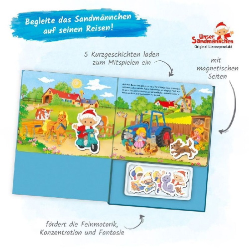 Buchcover und Innenansicht für das Buch: Trötsch Unser Sandmännchen Magnet-Spielbuch Pappenbuch mit Magneten