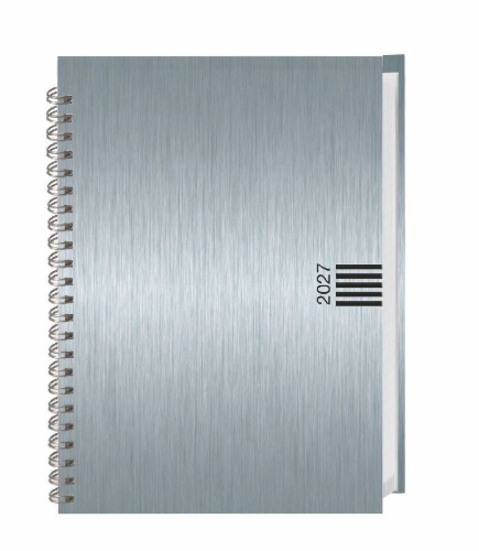 Buchcover und Innenansicht für das Buch: Wochen-Cheftimer A5, Alu silber 2027