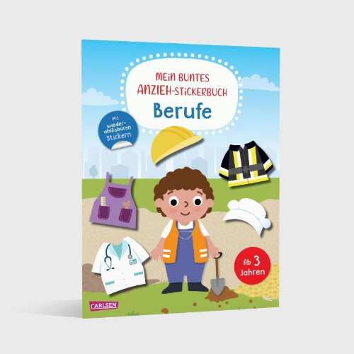 Buchcover und Innenansicht für das Buch: Mein buntes Anzieh-Stickerbuch: Berufe