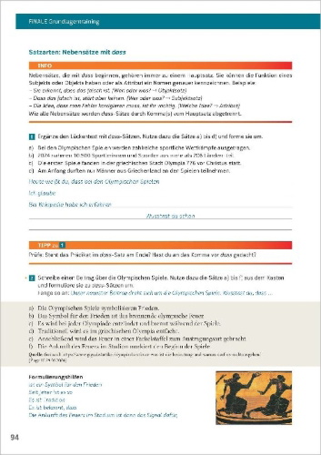 Buchcover und Innenansicht für das Buch: FiNALE Prüfungstraining - Hauptschulabschluss, Mittlerer Schulabschluss. Grundlagentraining Deutsch
