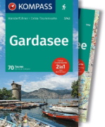 Buchcover und Innenansicht für das Buch: KOMPASS Wanderführer Gardasee, 70 Touren mit Extra-Tourenkarte