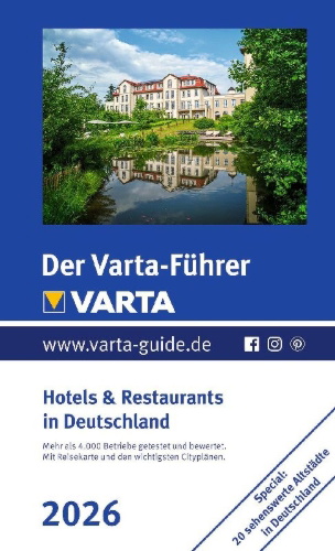 Buchcover und Innenansicht für das Buch: Der Varta-Führer 2026 Hotels & Restaurants in Deutschland