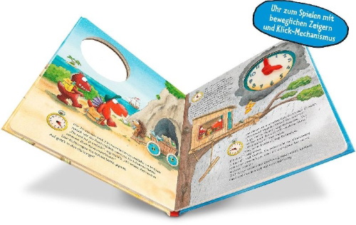 Buchcover und Innenansicht für das Buch: Der kleine Drache Kokosnuss - Weißt du, wie viel Uhr es ist?