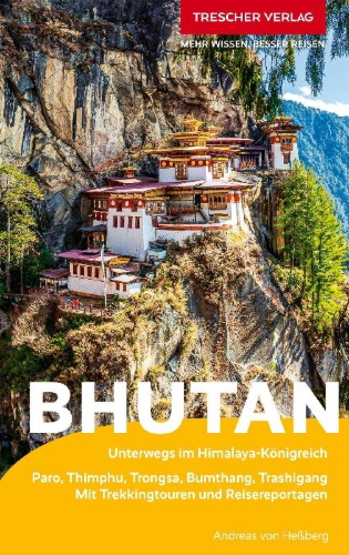 Buchcover und Innenansicht für das Buch: TRESCHER Reiseführer Bhutan