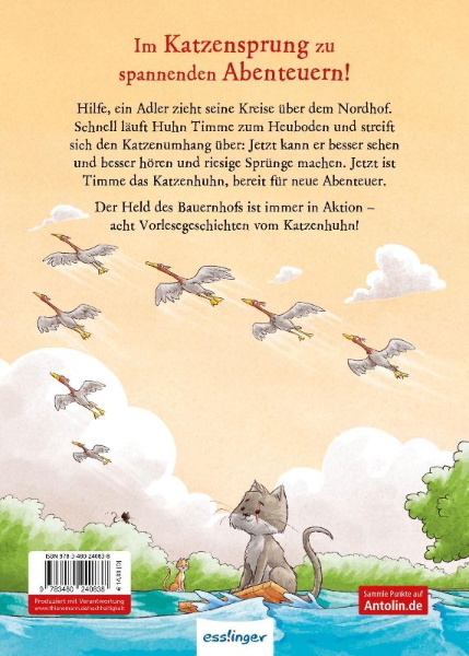 Buchcover und Innenansicht für das Buch: Das Katzenhuhn 3: Vorlesegeschichten von einem sehr besonderen Bauernhof