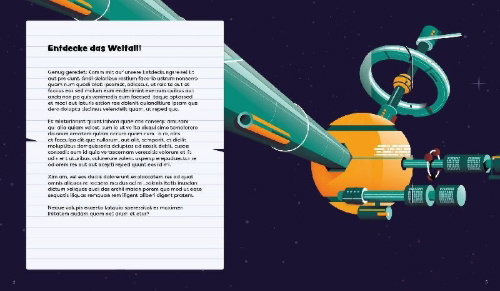 Buchcover und Innenansicht für das Buch: Entdecke den Weltraum