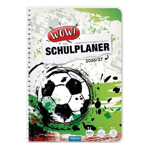 Buchcover und Innenansicht für das Buch: TRÖTSCH - Schulplaner WOW Fußball 26/27