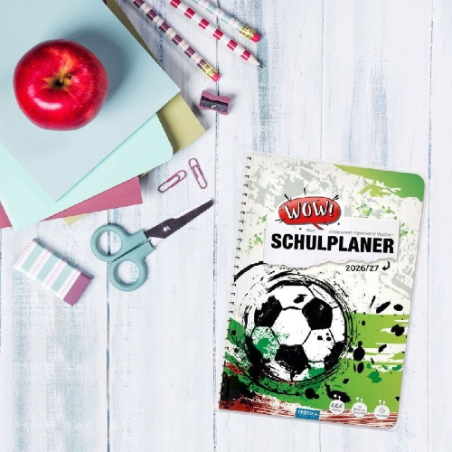 Buchcover und Innenansicht für das Buch: TRÖTSCH - Schulplaner WOW Fußball 26/27