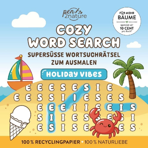Buchcover und Innenansicht für das Buch: Cozy Word Search Holiday Vibes