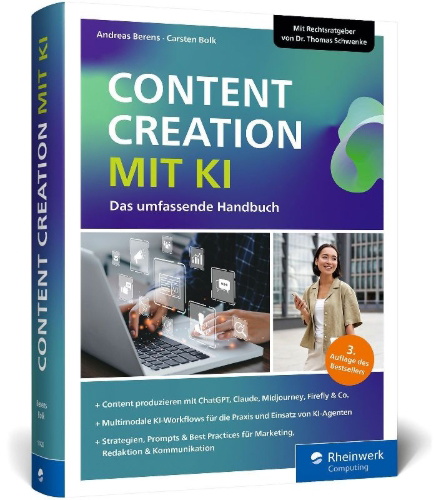 Buchcover und Innenansicht für das Buch: Content Creation mit KI