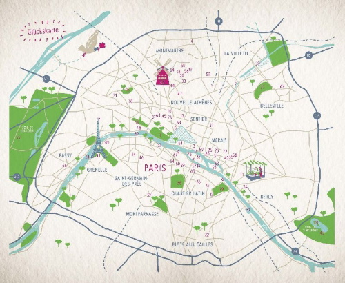 Buchcover und Innenansicht für das Buch: Glücksorte in Paris
