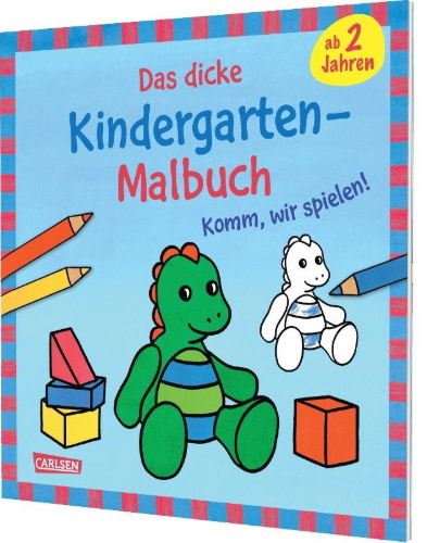 Buchcover und Innenansicht für das Buch: Ausmalbilder für Kita-Kinder: Das dicke Kindergarten-Malbuch: Komm, wir spielen!