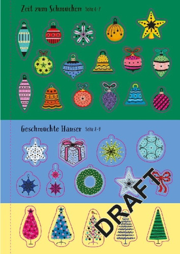 Buchcover und Innenansicht für das Buch: Meine glitzernde Stickerwelt: Bald ist Weihnachten