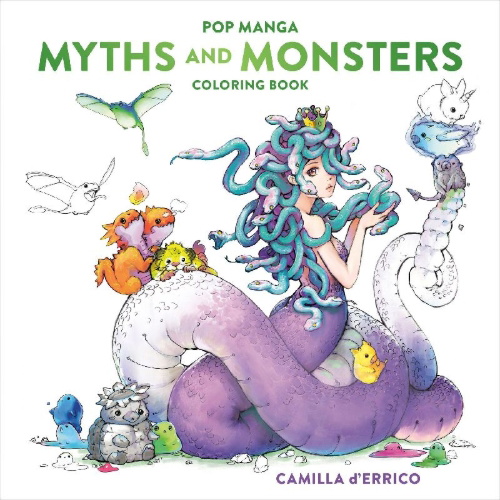 Buchcover und Innenansicht für das Buch: Pop Manga Myths and Monsters Coloring Book