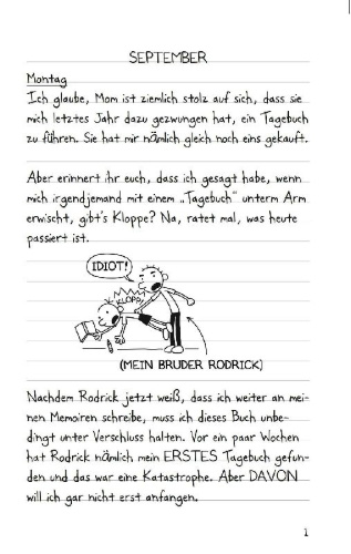 Buchcover und Innenansicht für das Buch: Diary of a Wimpy Kid: Rodrick Rules