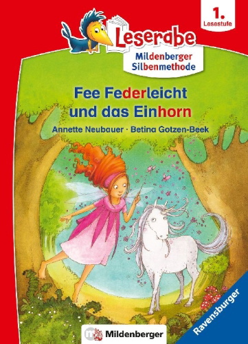 Buchcover und Innenansicht für das Buch: Fee Federleicht und das Einhorn - Leserabe ab 1. Klasse - Erstlesebuch für Kinder ab 6 Jahren (mit Mildenberger Silbenmethode)