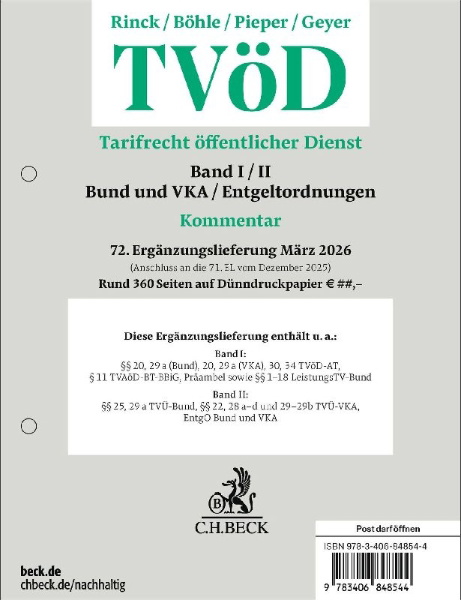 Buchcover und Innenansicht für das Buch: TVöD 72. Ergänzungslieferung