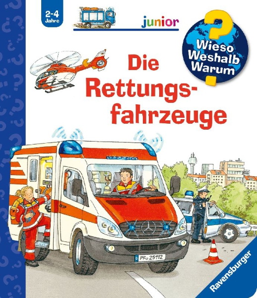 Buchcover und Innenansicht für das Buch: Wieso? Weshalb? Warum? junior, Band 23: Die Rettungsfahrzeuge