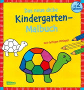 Buchcover und Innenansicht für das Buch: Das neue, dicke Kindergarten-Malbuch: Mit farbigen Vorlagen und lustiger Fehlersuche