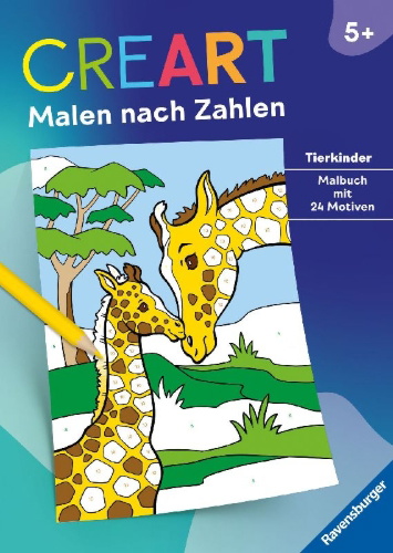 Buchcover und Innenansicht für das Buch: CreArt Malen nach Zahlen ab 5: Tierkinder