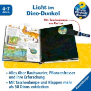 Buchcover und Innenansicht für das Buch: Wieso? Weshalb? Warum? Leuchte und entdecke: Dinosaurier (Taschenlampen-Buch mit Folien und Klappen)