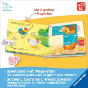 Buchcover und Innenansicht für das Buch: Mein erstes Magnetbuch - Wer spielt mit wem? Bauernhoftiere