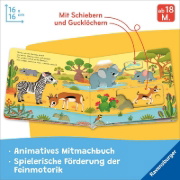 Buchcover und Innenansicht für das Buch: Mein Schiebe-Mitmachbuch - Wilde Tiere