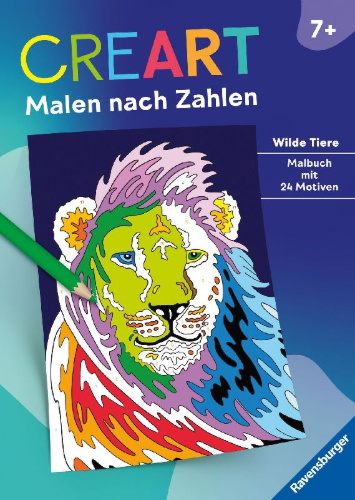 Buchcover und Innenansicht für das Buch: CreArt Malen nach Zahlen ab 7: Wilde Tiere