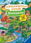 Buchcover und Innenansicht für das Buch: Wimmeln, Rätseln, Stickern: Dinosaurier