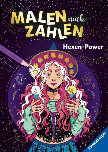 Buchcover und Innenansicht für das Buch: Malen nach Zahlen - Hexen-Power