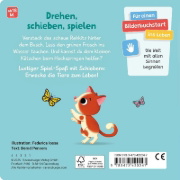 Buchcover und Innenansicht für das Buch: Mein Schiebe-Mitmachbuch - Lieblingstiere