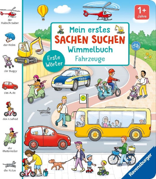 Buchcover und Innenansicht für das Buch: Mein erstes Sachen suchen Wimmelbuch: Fahrzeuge