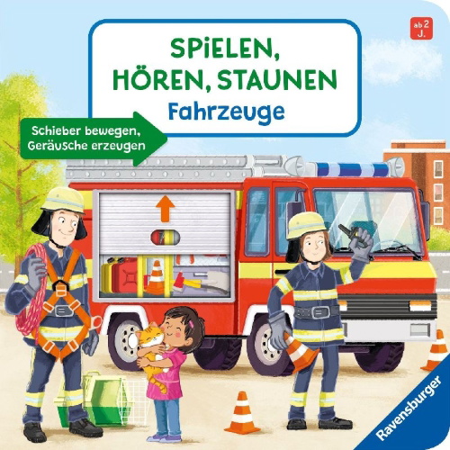 Buchcover und Innenansicht für das Buch: Spielen, hören, staunen - Fahrzeuge