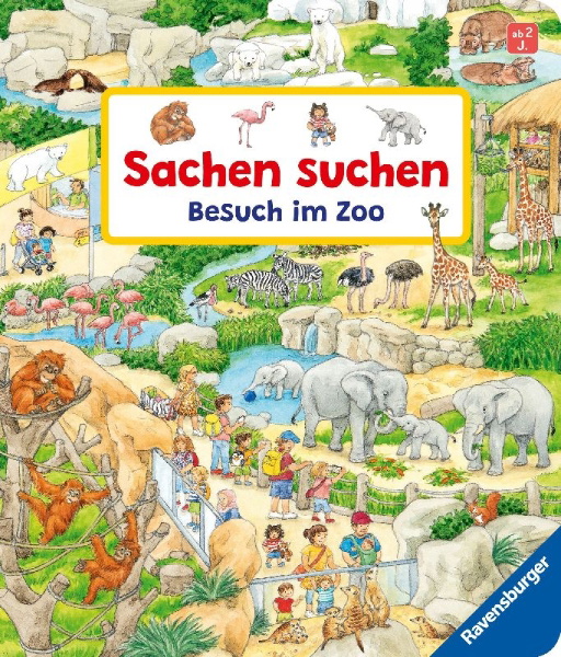 Buchcover und Innenansicht für das Buch: Sachen suchen: Besuch im Zoo