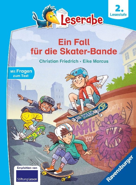 Buchcover und Innenansicht für das Buch: Leserabe 2. Lesestufe - Ein Fall für die Skater-Bande