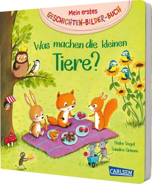 Buchcover und Innenansicht für das Buch: Mein erstes Geschichten-Bilder-Buch: Was machen die kleinen Tiere?