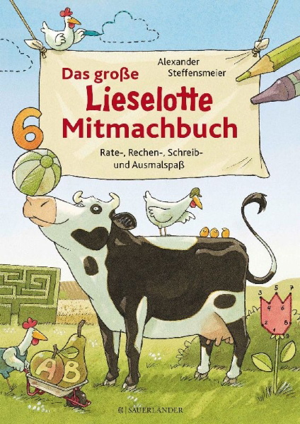 Buchcover und Innenansicht für das Buch: Das große Lieselotte Mitmachbuch