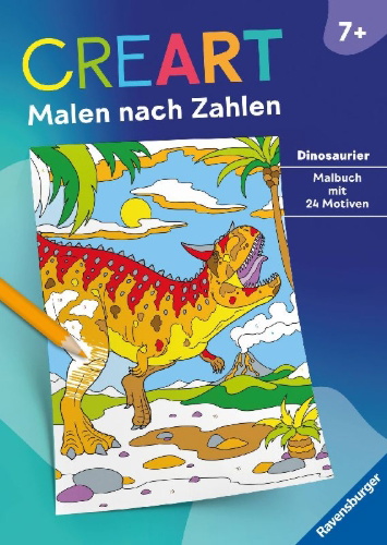 Buchcover und Innenansicht für das Buch: CreArt Malen nach Zahlen ab 7: Dinosaurier