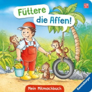 Buchcover und Innenansicht für das Buch: Füttere die Affen! Mein Zoo-Mitmachbuch