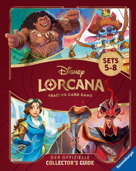 Buchcover und Innenansicht für das Buch: Disney Lorcana Trading Card Game - Der offizielle Collector's Guide: Sets 5-8 - Buch zum Spiel