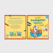 Buchcover und Innenansicht für das Buch: Ausmalbilder für Kita-Kinder: Das dicke Kindergarten-Malbuch: Tierkinder