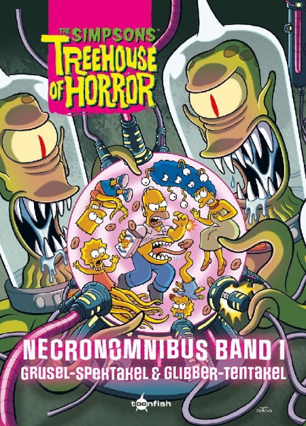 Buchcover und Innenansicht für das Buch: The Simpsons: Treehouse of Horror Necronomnibus. Band 1