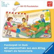 Buchcover und Innenansicht für das Buch: Mein großes Puzzle-Spielbuch - Das essen wir heute