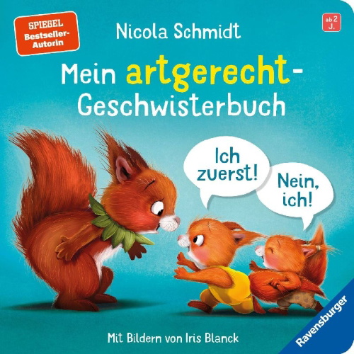 Buchcover und Innenansicht für das Buch: Mein artgerecht-Geschwisterbuch: Ich zuerst! Nein, ich!
