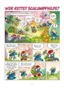 Buchcover und Innenansicht für das Buch: Die Schlümpfe und das verlorene Dorf. Band 5