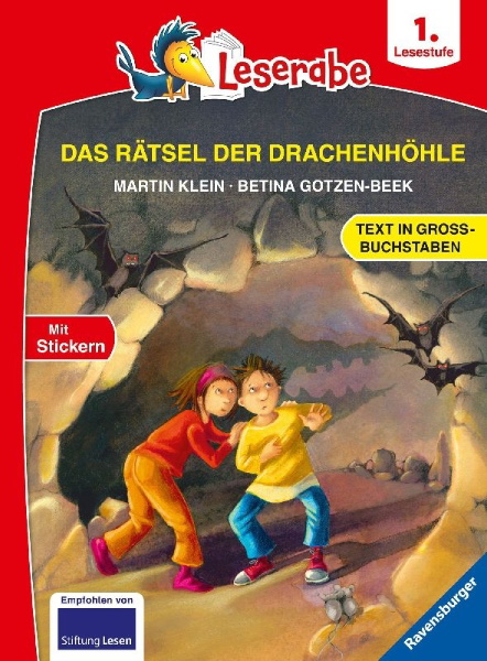 Buchcover und Innenansicht für das Buch: Das Rätsel der Drachenhöhle - Leserabe ab 1. Klasse - Erstlesebuch für Kinder ab 6 Jahren (in Großbuchstaben)