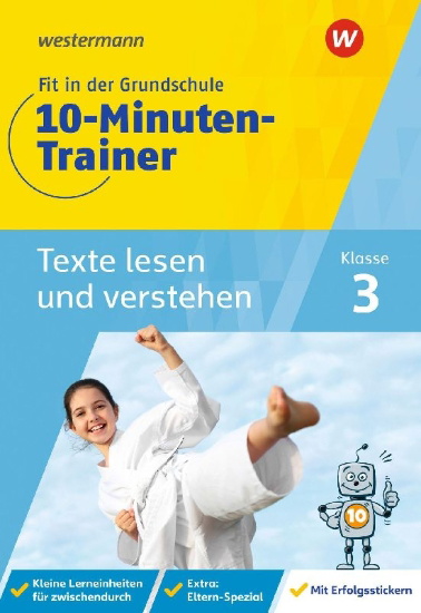 Buchcover und Innenansicht für das Buch: Fit in der Grundschule - 10-Minuten-Trainer. Texte lesen und verstehen